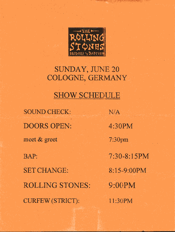 Show schedule
